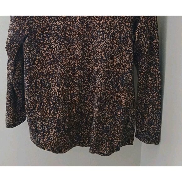 J. Jill PureJill Long Sleeve Shirttail Top Size Small Brown Floral Fall Cotton - Picture 8 of 8